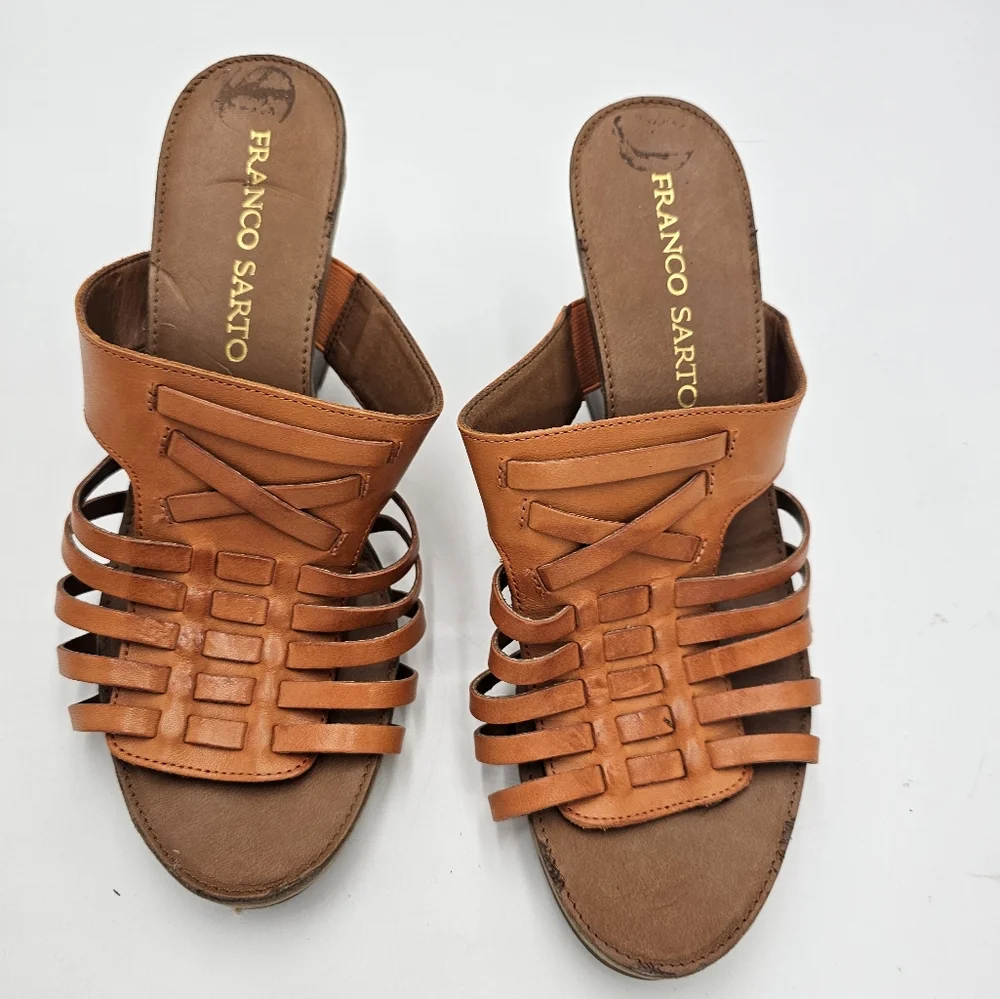 Franco Sarto Leather Strappy Open Toed Wedges sz 8.5 - Picture 3 of 5